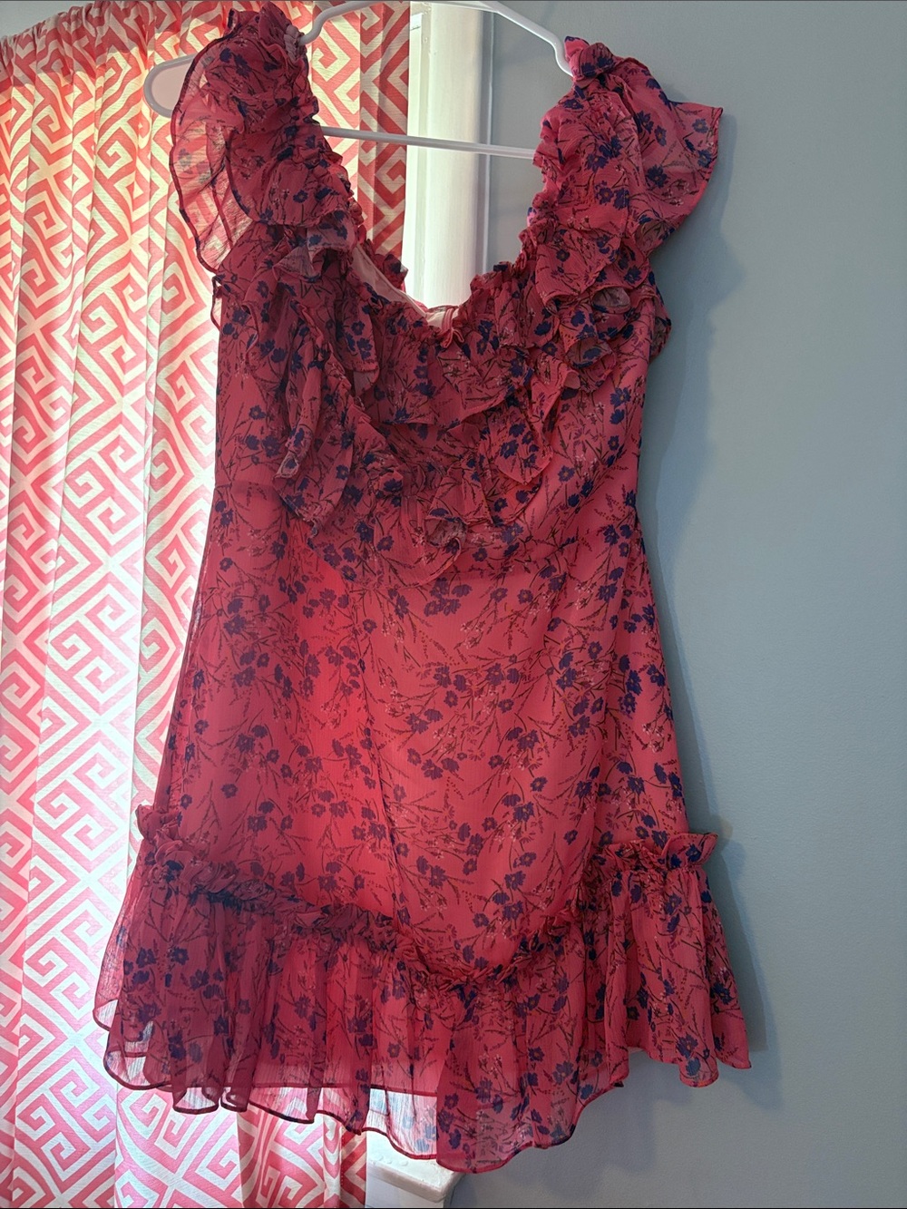 MAJORELLE Red Floral Ruffle Mini Dress
